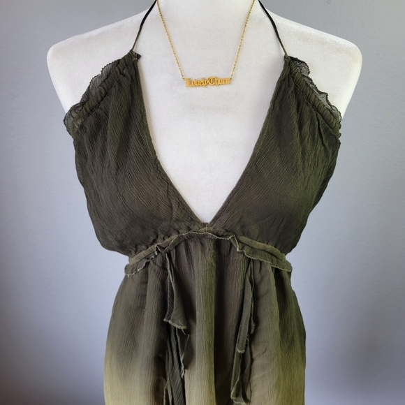 GYPSY 05 // ltd ed flowy viscose olive ombre plunge 2 way peek-a-boo back dress - Picture 2 of 11